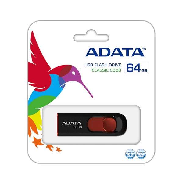 ADATA USB 2.0 RETRACTABLE 64GB BLK/RED - Image 3