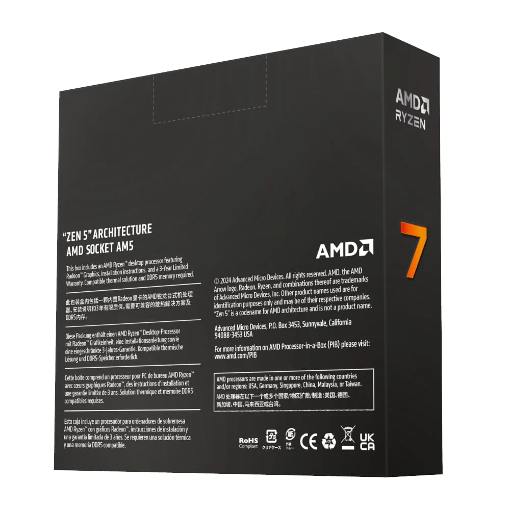 AMD Ryzen 7 9700X 8-Core/ 16-Threads; Socket AM5; 40MB Cache; 65W Processor with Radeon Graphics BOX - Image 3