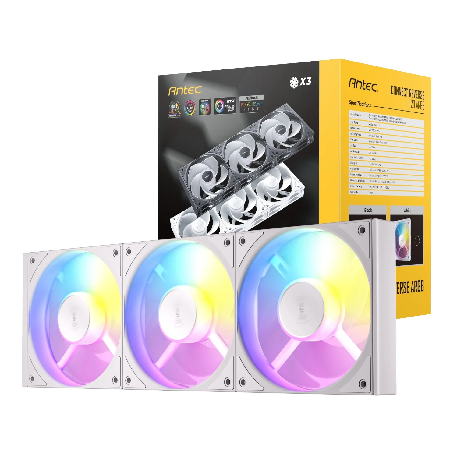 Antec Connect 120 Reverse ARGB PWM Fan 3 Pack – White - Image 5