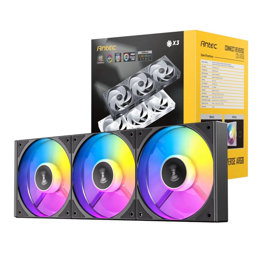 Antec Connect 120 Reverse ARGB PWM Fan 3 Pack - Black - Image 5