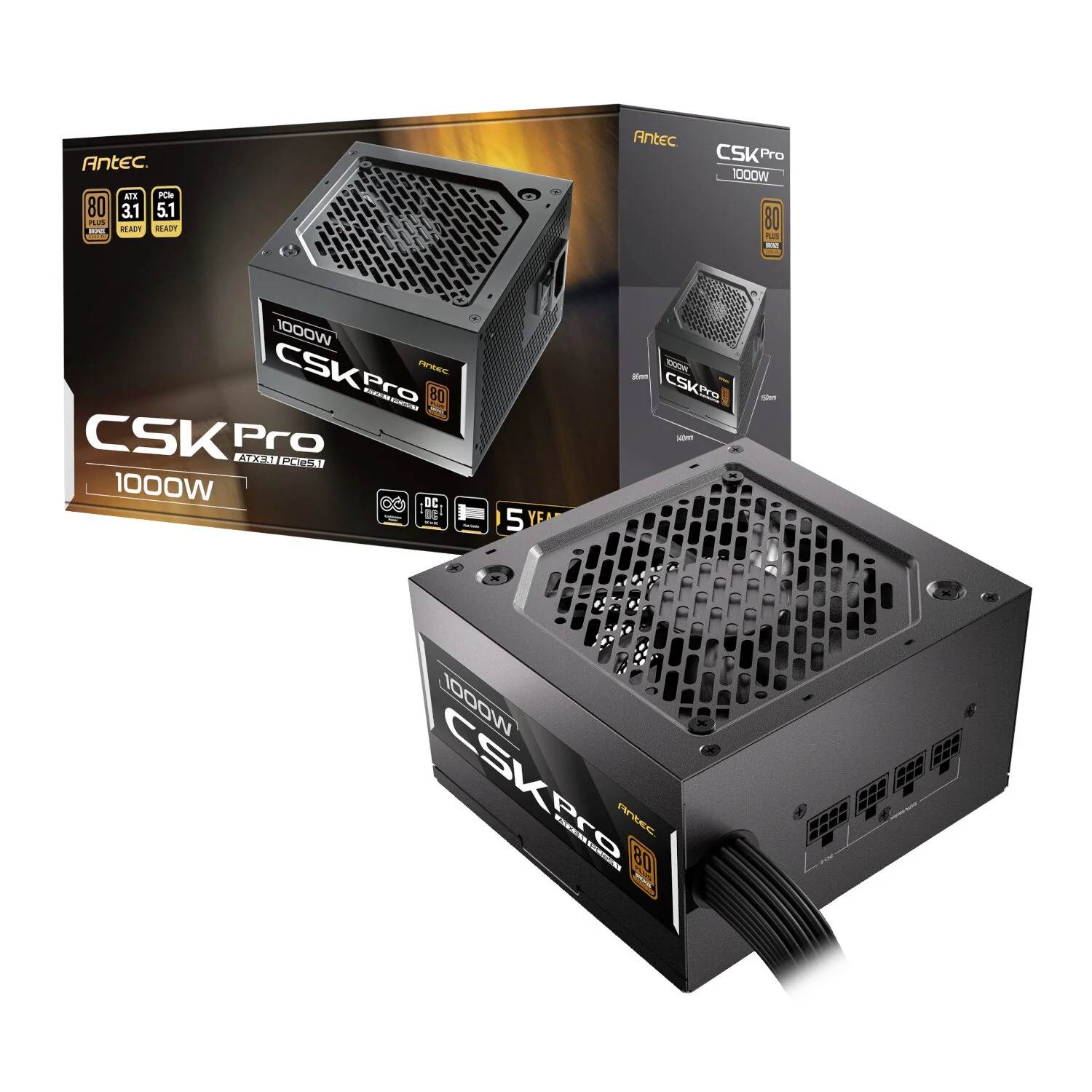 Antec CSK1000 PRO ATX3.1 Semi-Modular 1000W Power Supply (80 PLUS Bronze, PCIe 5.1, ATX 3.1 Certified) - Image 6