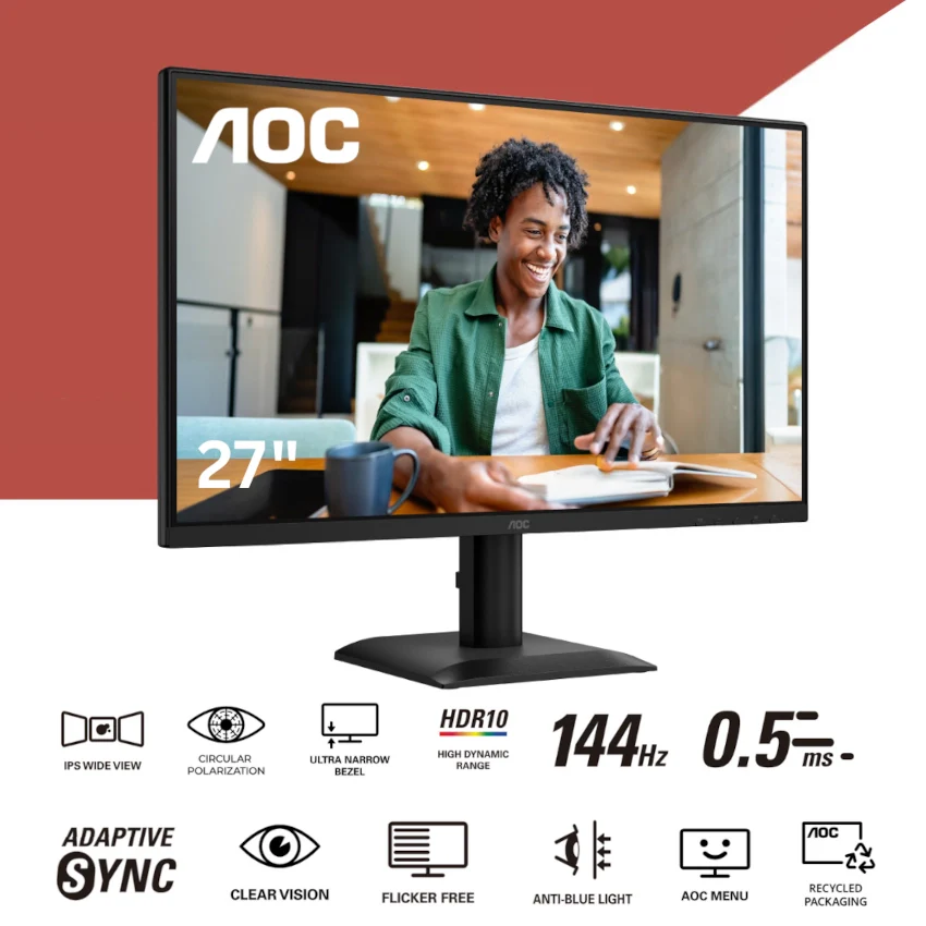 AOC 27E40L 27" FHD (1920 x 1080) IPS 144Hz Monitor - HDMI and DisplayPort - Image 6