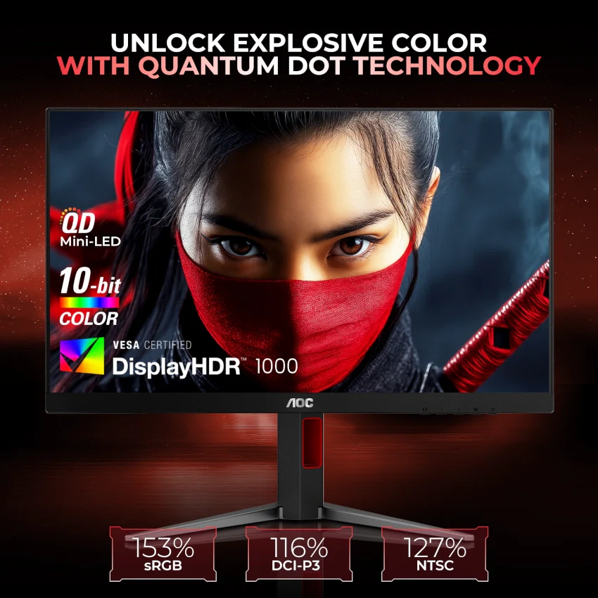 AOC Q27G4XM Mini-LED 27" QHD (2560 x 1440) Fast IPS 180Hz Gaming Monitor - HDMI and Display Port - Image 8