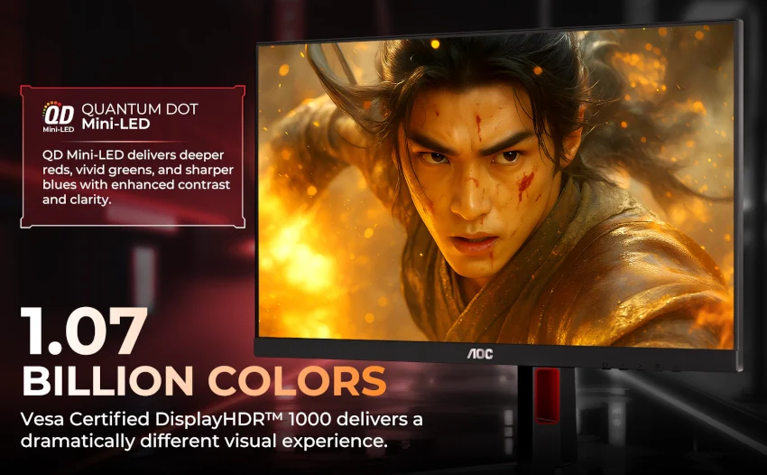 AOC Q27G4XM Mini-LED 27" QHD (2560 x 1440) Fast IPS 180Hz Gaming Monitor - HDMI and Display Port - Image 9