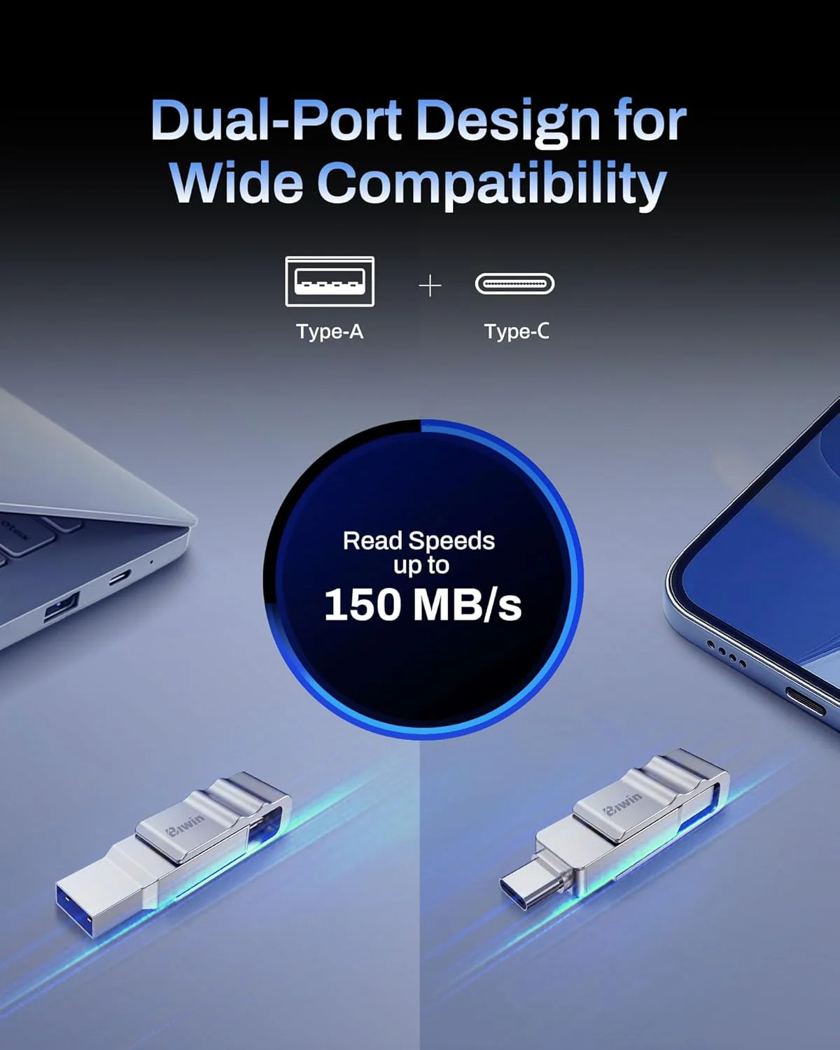 Biwin UD150 128GB Dual USB-A & USB-C Flash Drive – USB 3.2 150MB/s - Image 5
