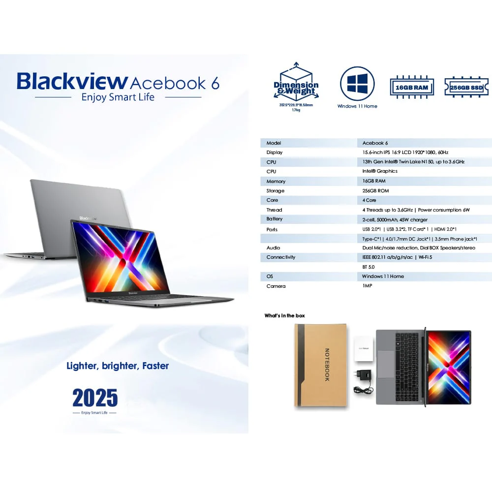 Blackview AceBook 6 Laptop 15.6" Intel N150 | 16GB RAM | 256GB SSD | Win 11 Home - Image 6