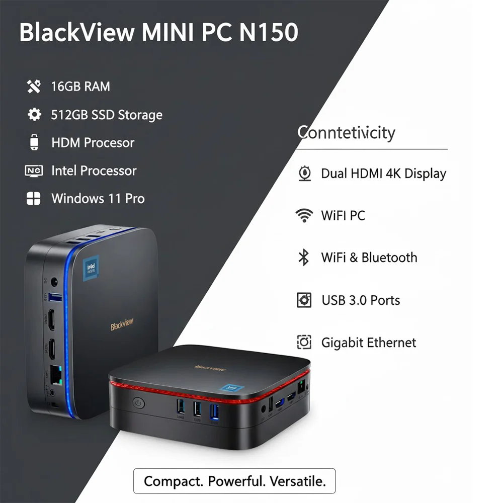 BlackView MINI PC N150 16GB RAM 512GB SSD Intel N150 Quad-Core Windows 11 Pro MP60-N150 - Image 3