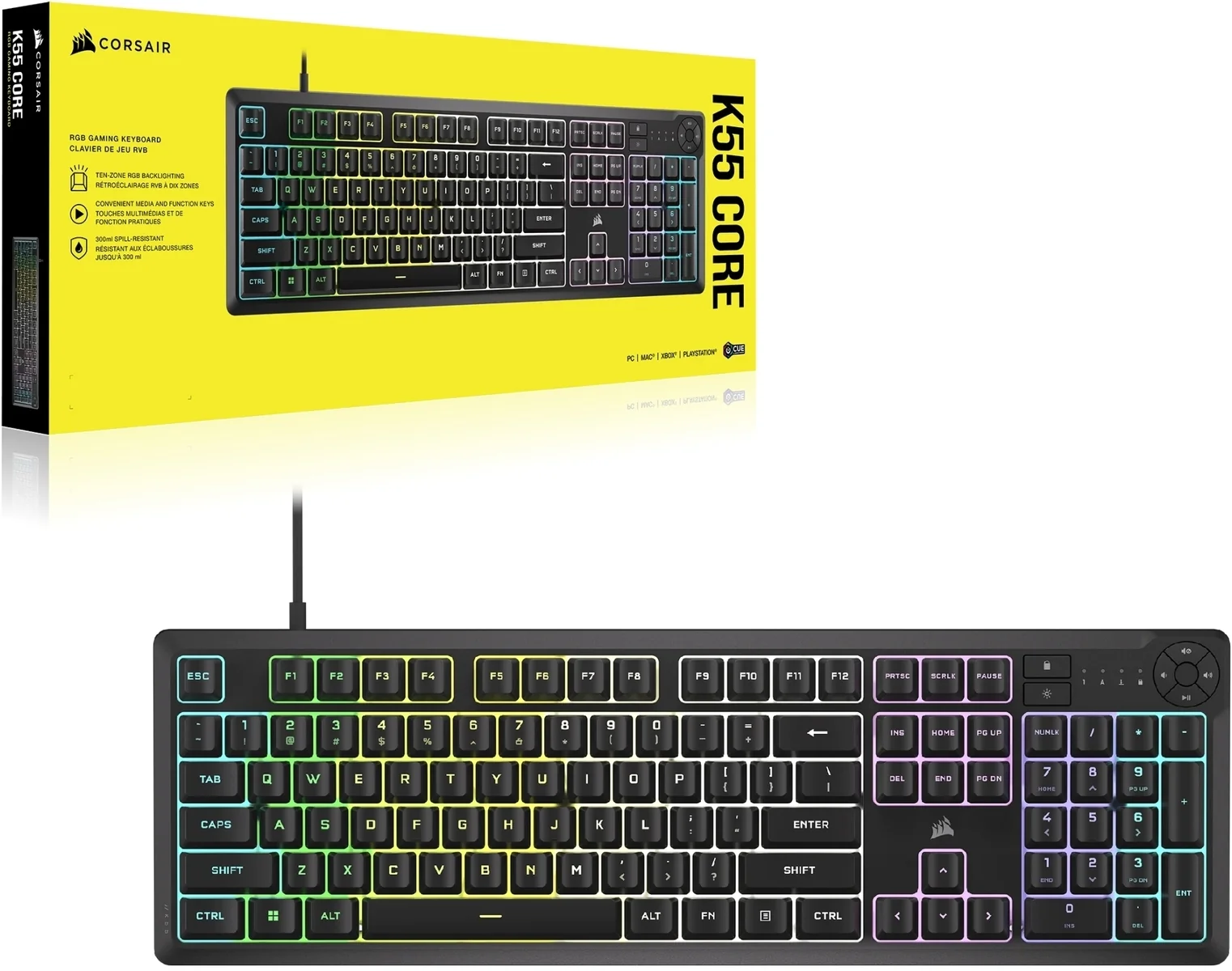 Corsair K55 Core Gaming Keyboard; Backlit Zoned RGB LED; Rubberdome - Image 2