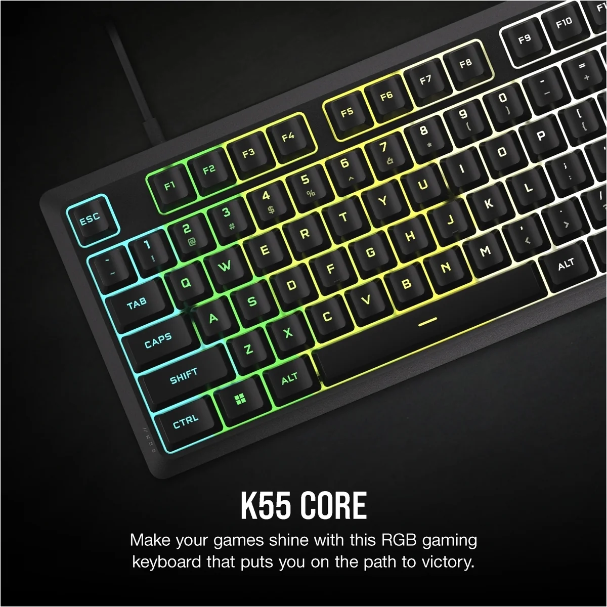 Corsair K55 Core Gaming Keyboard; Backlit Zoned RGB LED; Rubberdome - Image 3