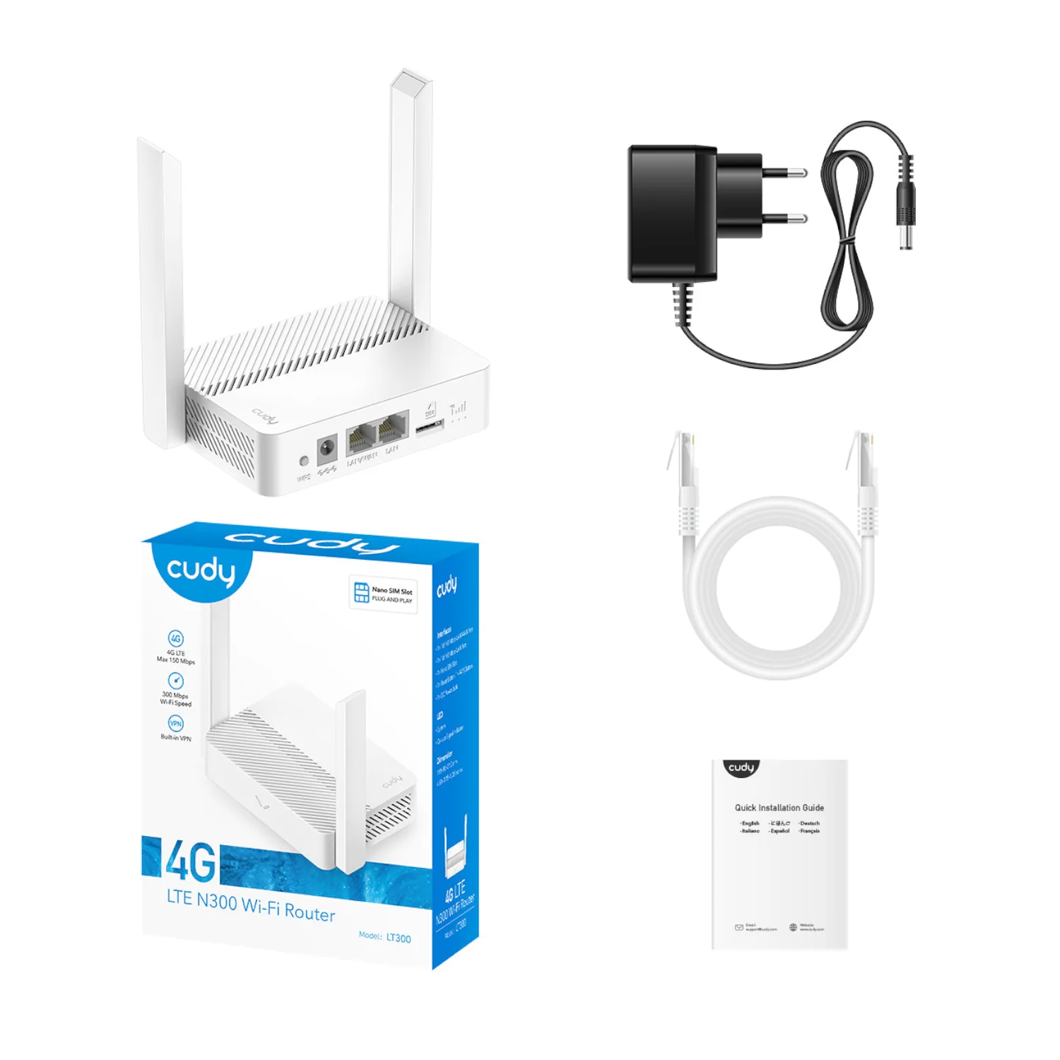 Cudy LT300 4G LTE N300 Wi-Fi Router - White - Image 3