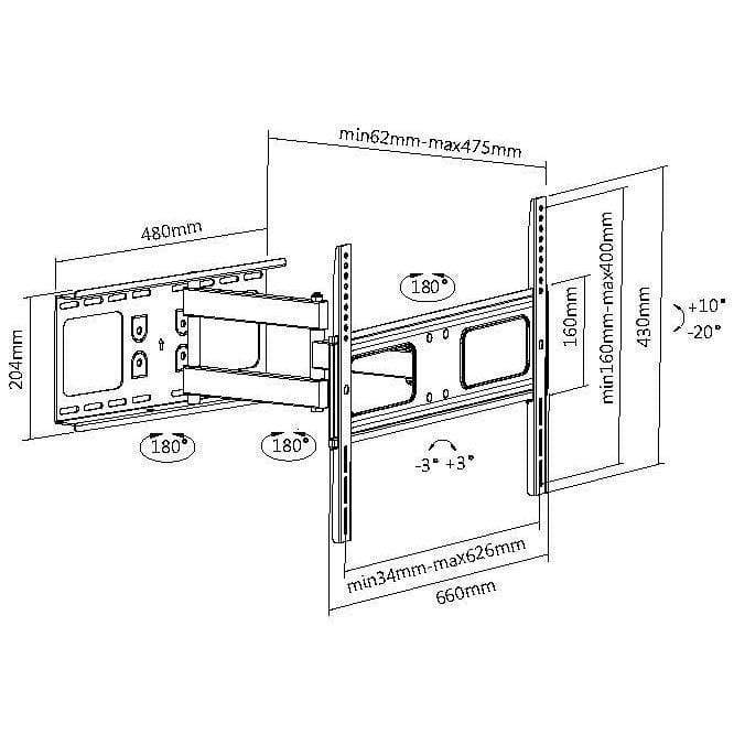 Equip 650316 Full-Motion TV Wall Mount for 37-70 Inch Screens, 50kg Capacity - Image 3