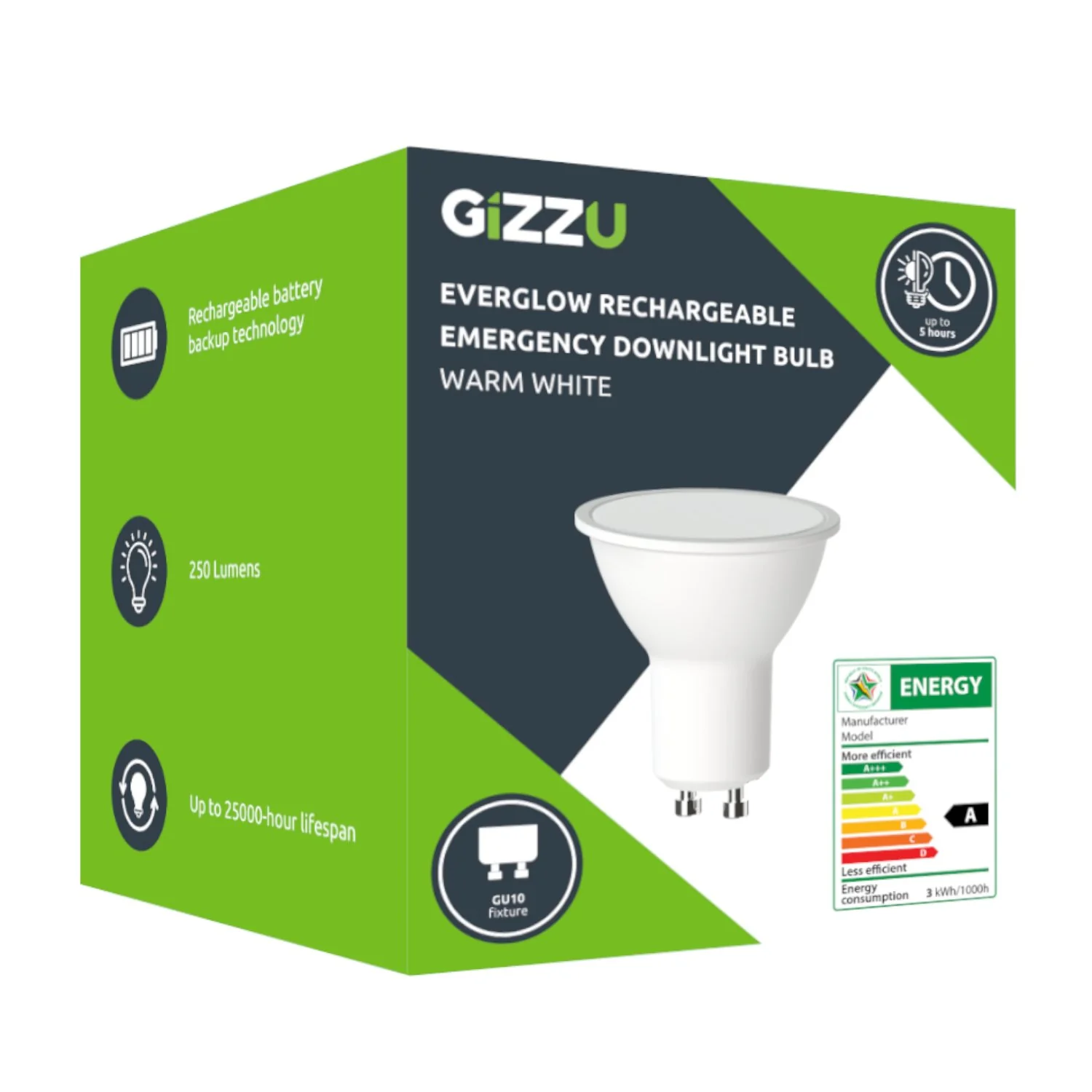 Gizzu Everglow Rechargeable Warm White Emergency Downlight Bulb - Image 3