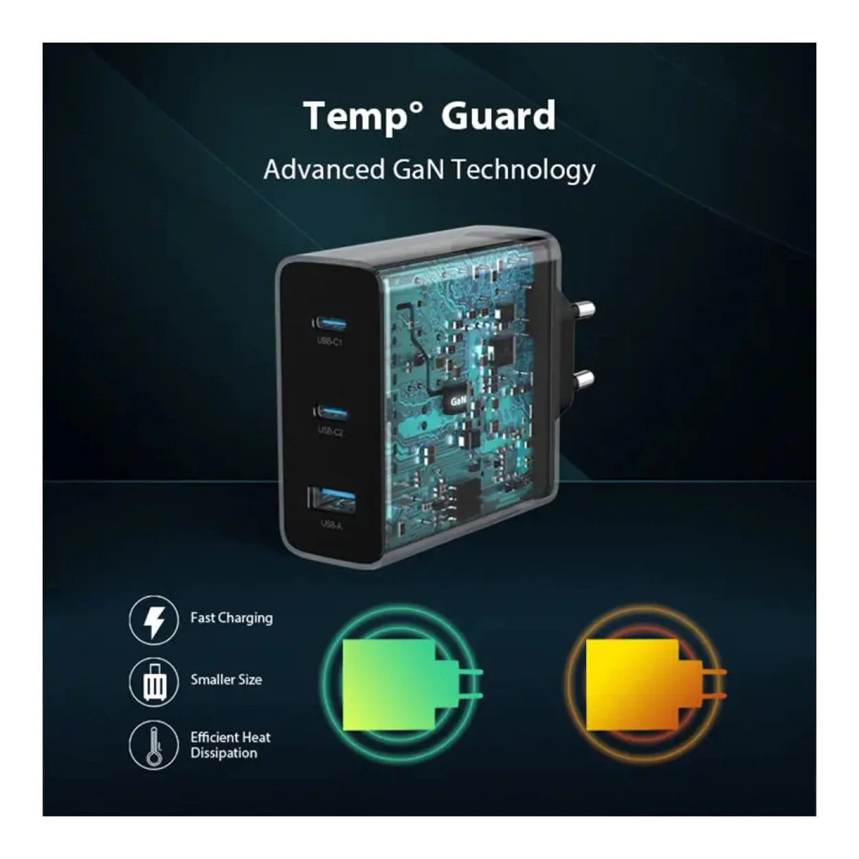 Huntkey 100W GNAN Tri-Port GaN Fast Charger, 2x USB-C + USB-A, PPS, PD3.0 - Image 5