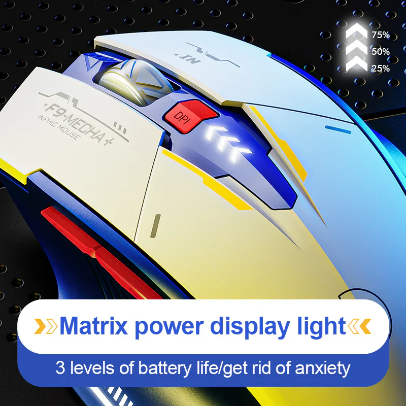 Inphic F9 Wireless Rechargeable Mouse –Silent Click, Ergonomic Design – Blue/White - Image 2