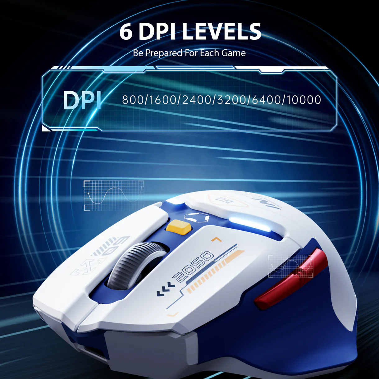 Inphic IN9 3-in-1 Mouse – Wired, Bluetooth & Wireless, 10000 DPI, Rechargeable - White - Image 3