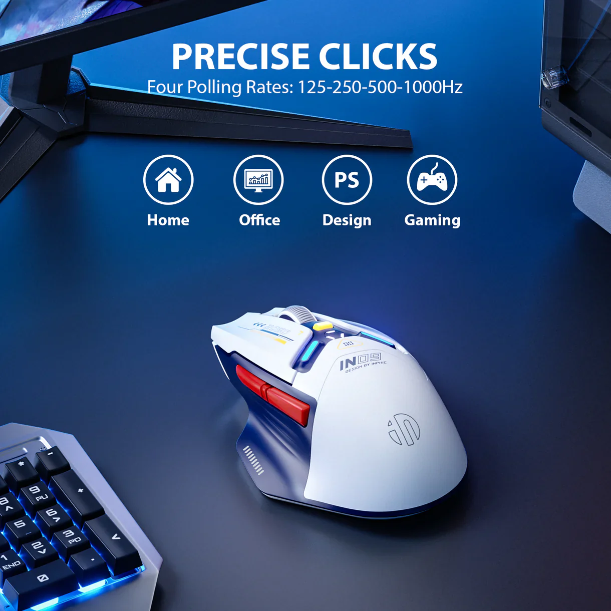 Inphic IN9 3-in-1 Mouse – Wired, Bluetooth & Wireless, 10000 DPI, Rechargeable - White - Image 5