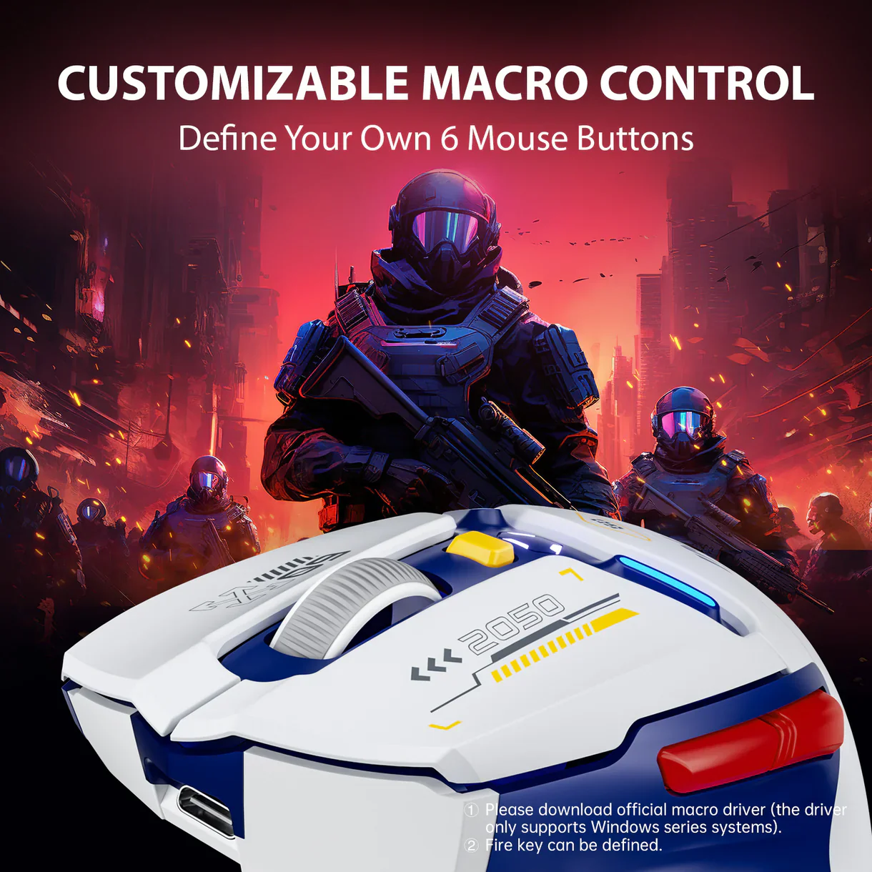 Inphic IN9 3-in-1 Mouse – Wired, Bluetooth & Wireless, 10000 DPI, Rechargeable - White - Image 7