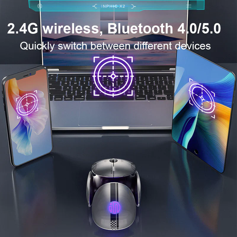 Inphic X2 Multi-Mode Wireless Mouse – 2.4GHz, Bluetooth, Adjustable DPI – Metal Grey - Image 3