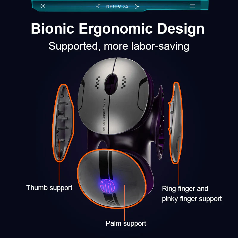 Inphic X2 Multi-Mode Wireless Mouse – 2.4GHz, Bluetooth, Adjustable DPI – Metal Grey - Image 4