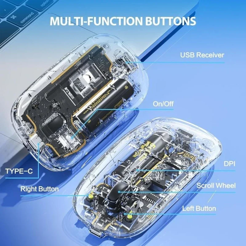Inphic X5 Transparent Wireless Mouse – 2.4G, Silent Click, Rechargeable - Image 3