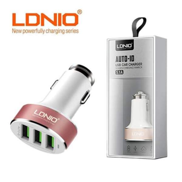 LDNIO 3 Port USB 5.1A Car Charger - Rosegold - Image 2