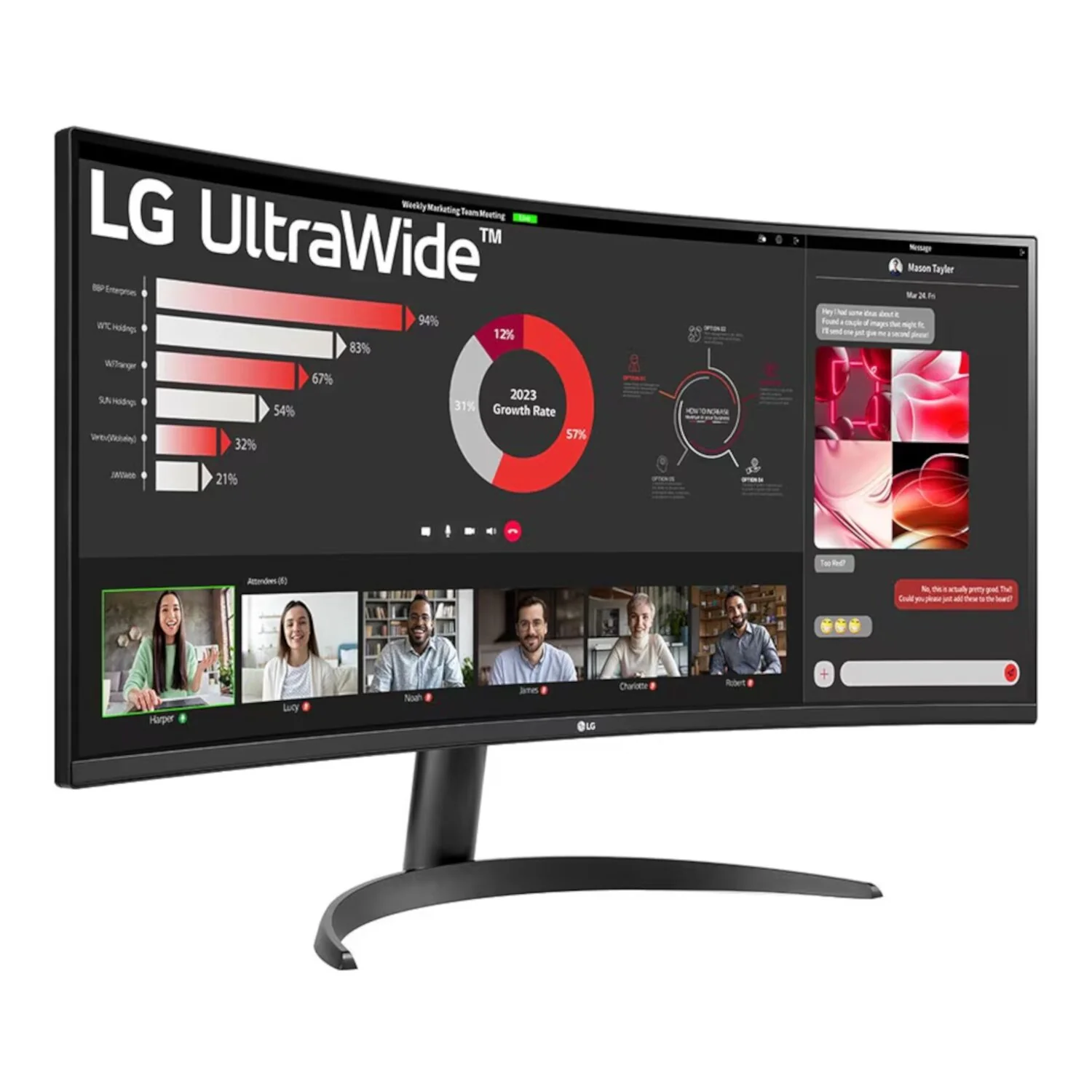 LG UltraWide 34'' QHD VA Curved Monitor 100Hz; 3440x1440 VA; HDMI; Display Port; Tilt - Image 2