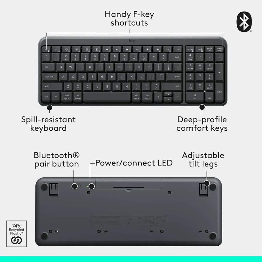 Logitech 920-013519 MK250 Compact Bluetooth Keyboard and Mouse Combo - Graphite - Image 3