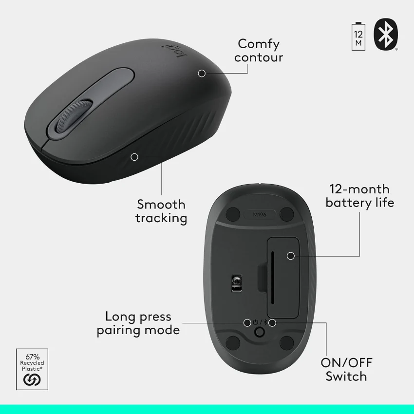 Logitech 920-013519 MK250 Compact Bluetooth Keyboard and Mouse Combo - Graphite - Image 4