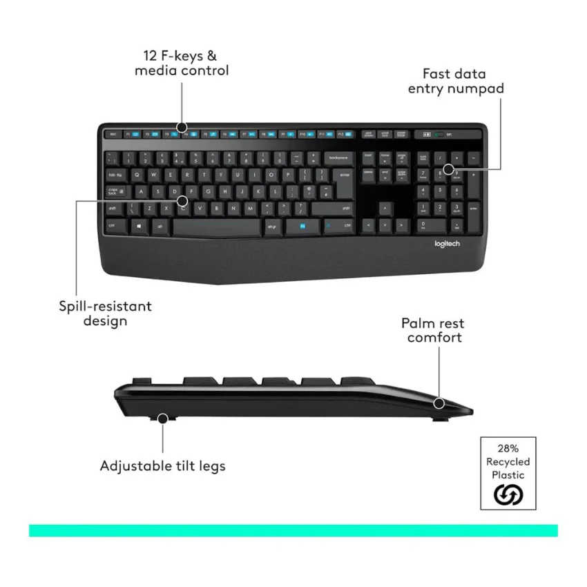 Logitech 920-006489 MK345 Comfort Wireless Keyboard and Mouse Combo - Black - Image 4