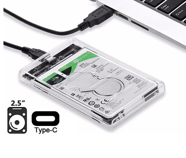 M-Link 2.5" Transparent SATA Hard Drive Enclosure – USB Type-C Portable Chassis