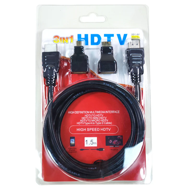M-Link 3-in-1 HDMI Cable 1.5m – Standard, Mini & Micro HDMI with Adapters - Image 3