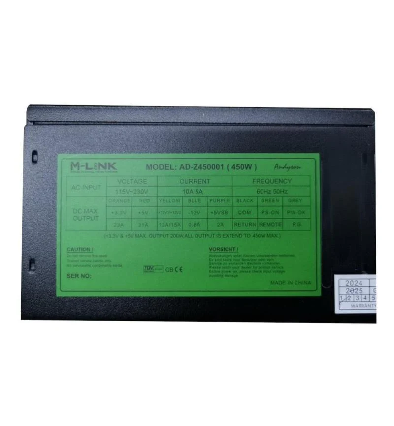 M-LINK 450W ATX Power Supply Unit (SATA + IEC, Matt Black) - Image 3