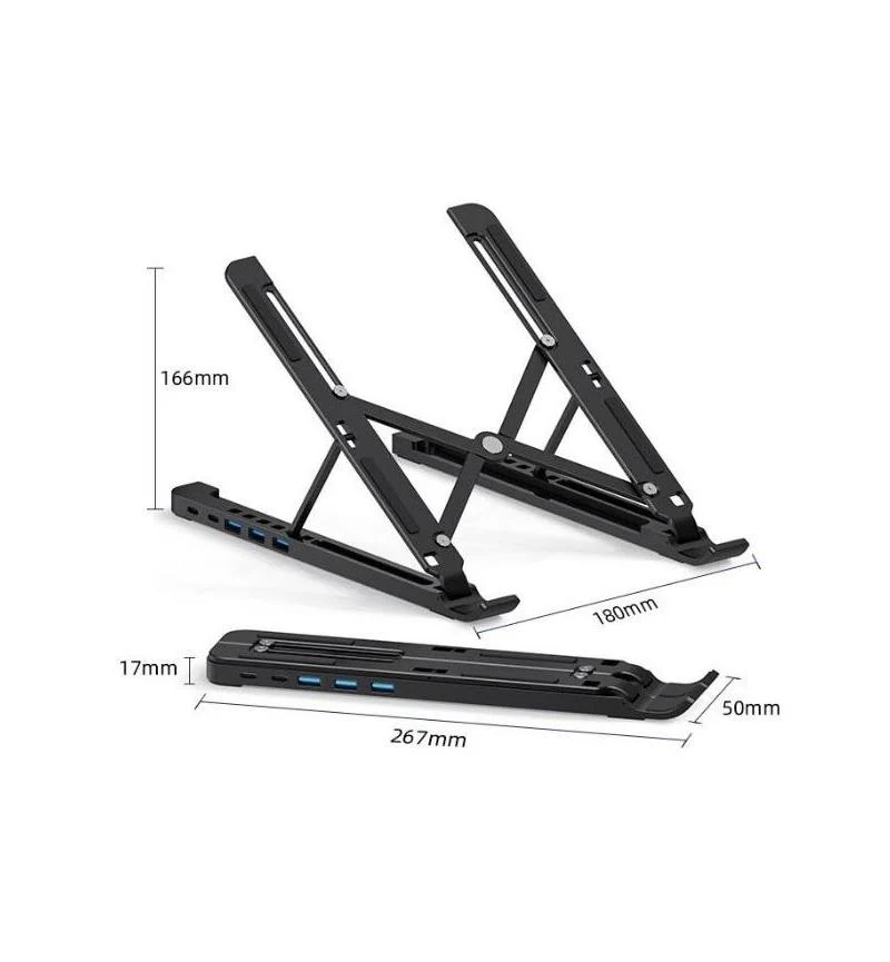 M-Link Aluminium Adjustable Laptop Stand Docking Station – USB Hub, 7″–17″ Laptops - Image 3
