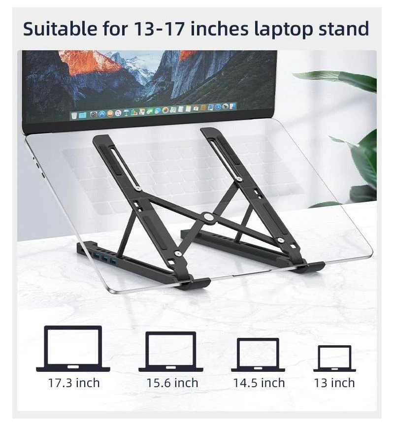 M-Link Aluminium Adjustable Laptop Stand Docking Station – USB Hub, 7″–17″ Laptops - Image 4