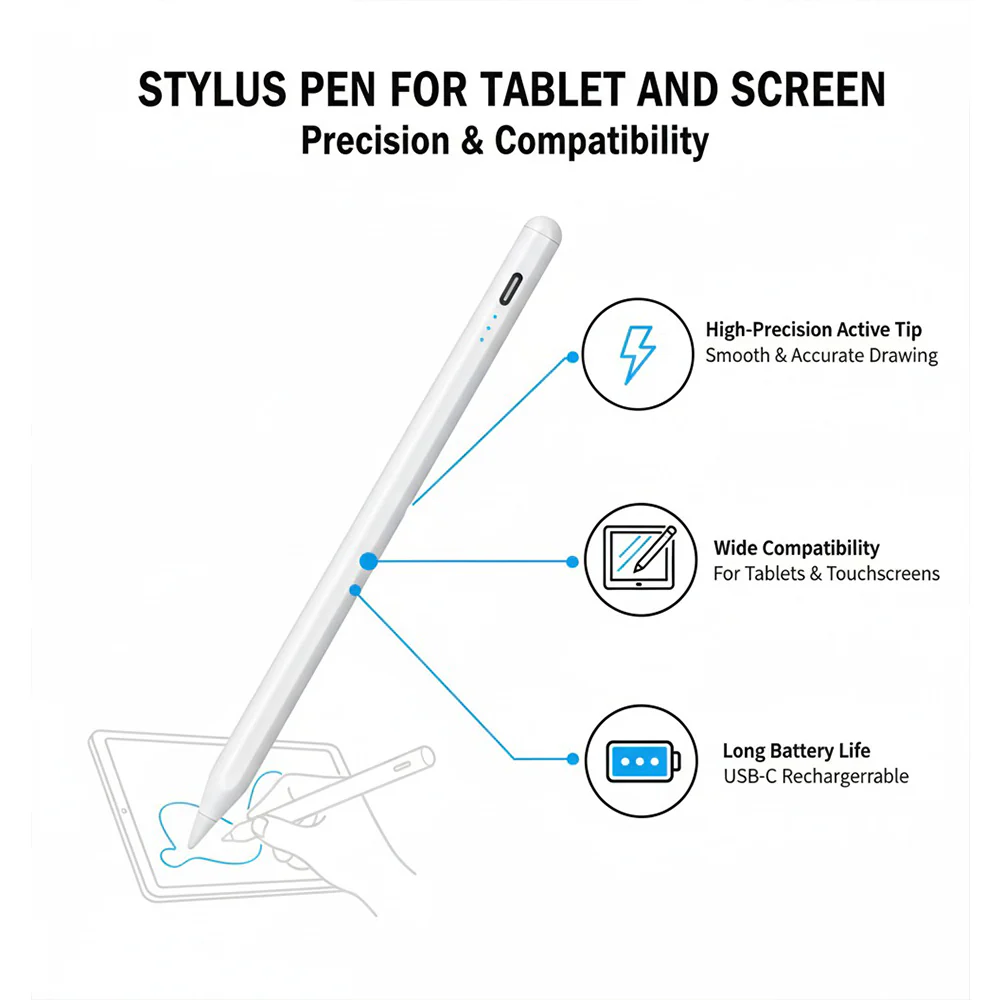 M-Link C11 Stylus Pen for Tablets & Screens, Magnetic, Pixel-Precise, Low Lag White - Image 3