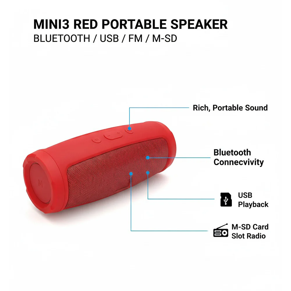 M-Link MINI3 Bluetooth USB FM Radio Speaker with M-SD Card Support Portable Player - Image 3