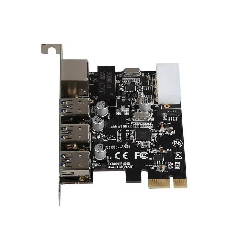 M-Link PCI-E Ethernet + 3 USB3.0 Port Expansion Add on Card with Molex Power - Image 3
