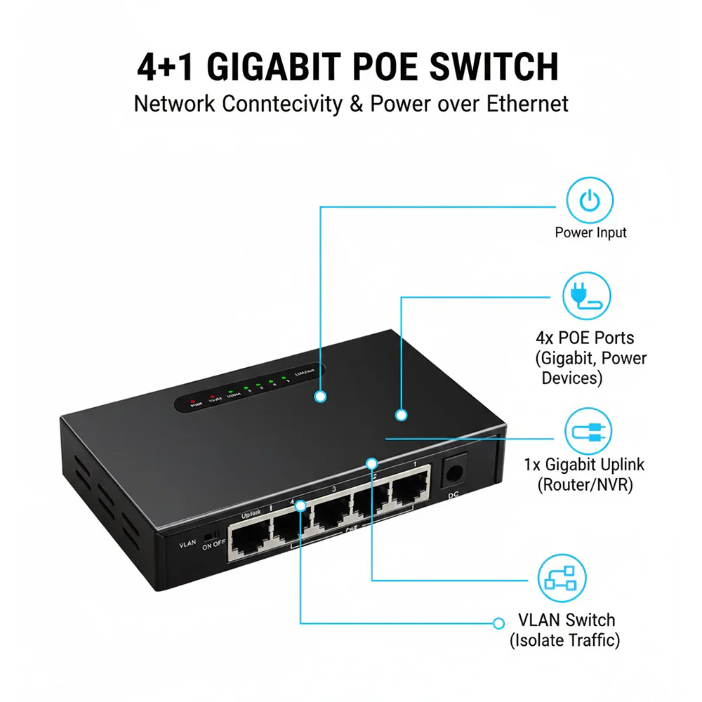 M-Link TXE038 5-Port Gigabit PoE Switch, 4 PoE Ports 802.3at/af, 10/100/1000Mbps - Image 4