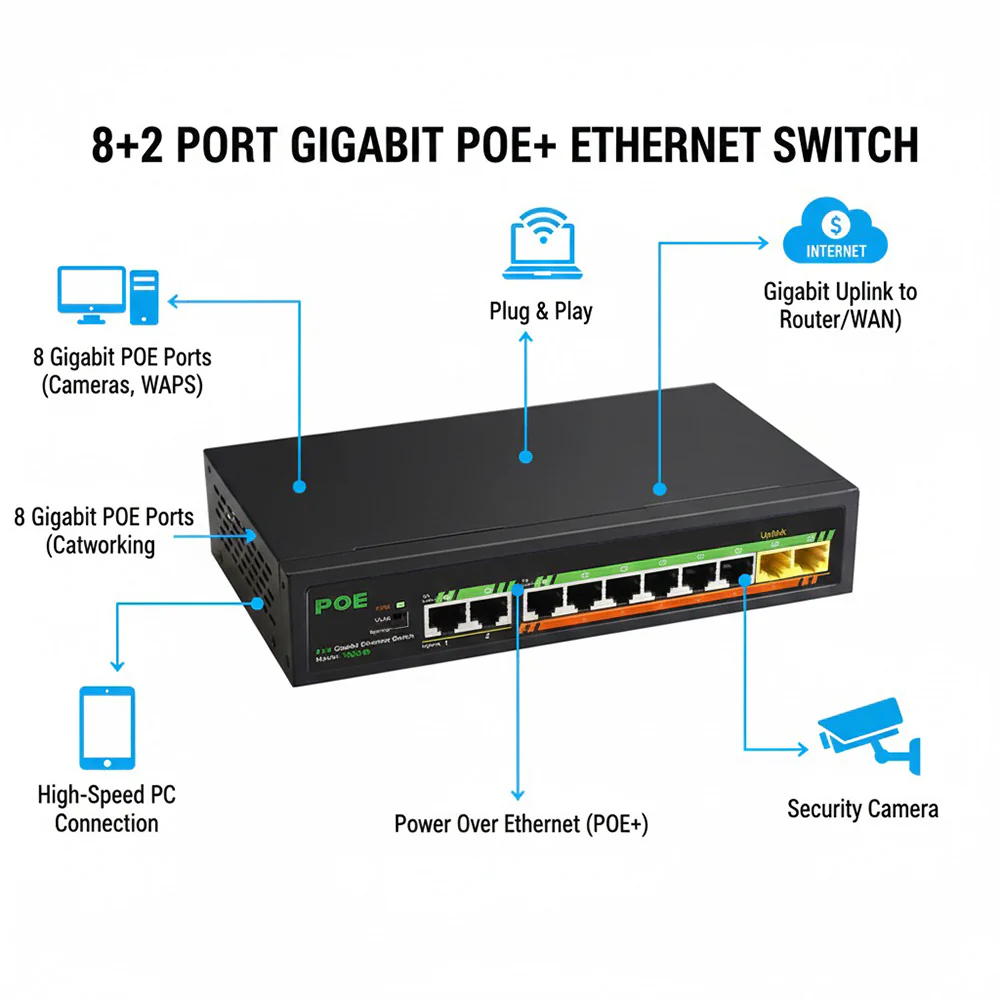 M-Link TXE143 8+2 Gigabit PoE Switch 90W 10-Port Unmanaged Network Switch TXE323 - Image 6