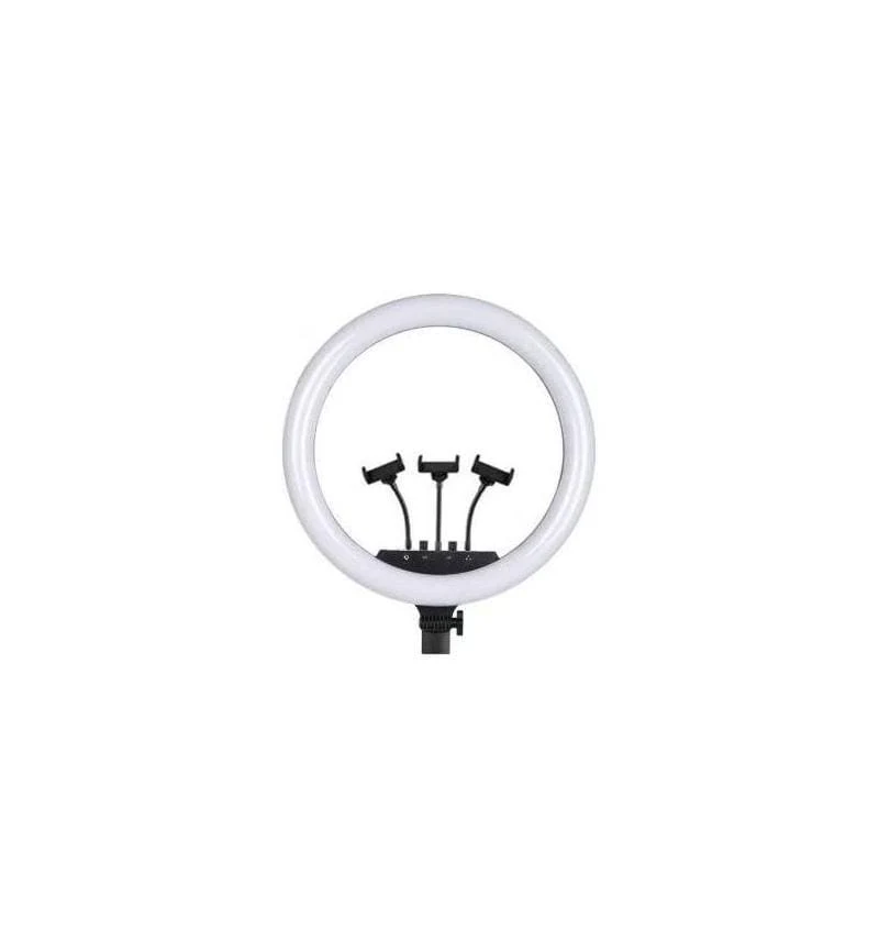 MicroWorld 18" LED Ring Light with 3 Phone Holders – Dimmable Light for Makeup, Video & Vlogging