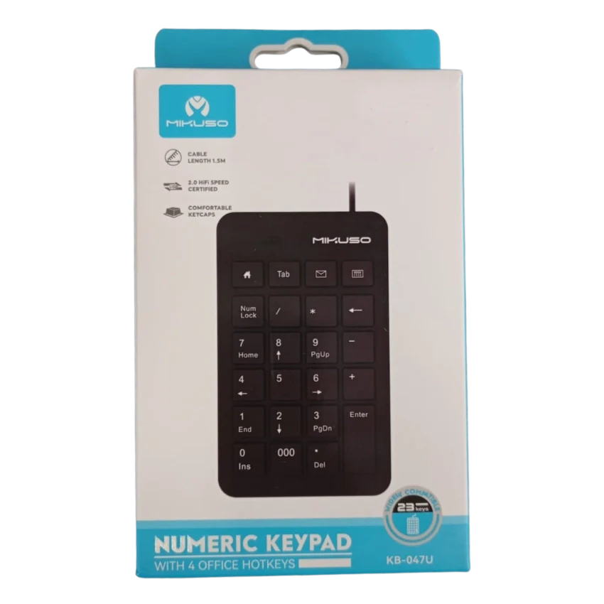 Mikuso KB-047U USB Numeric Keypad – 23 Keys, USB 2.0, 1.5m Cable - Image 3