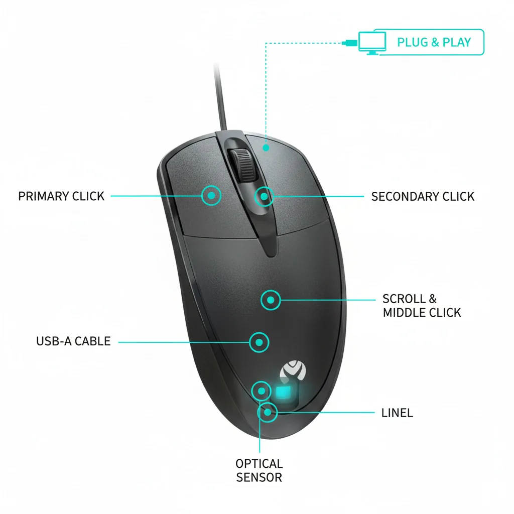 Mikuso MOS-371U USB Wired Optical Mouse 1200 DPI with 3 Buttons and Scroll Wheel - Image 4