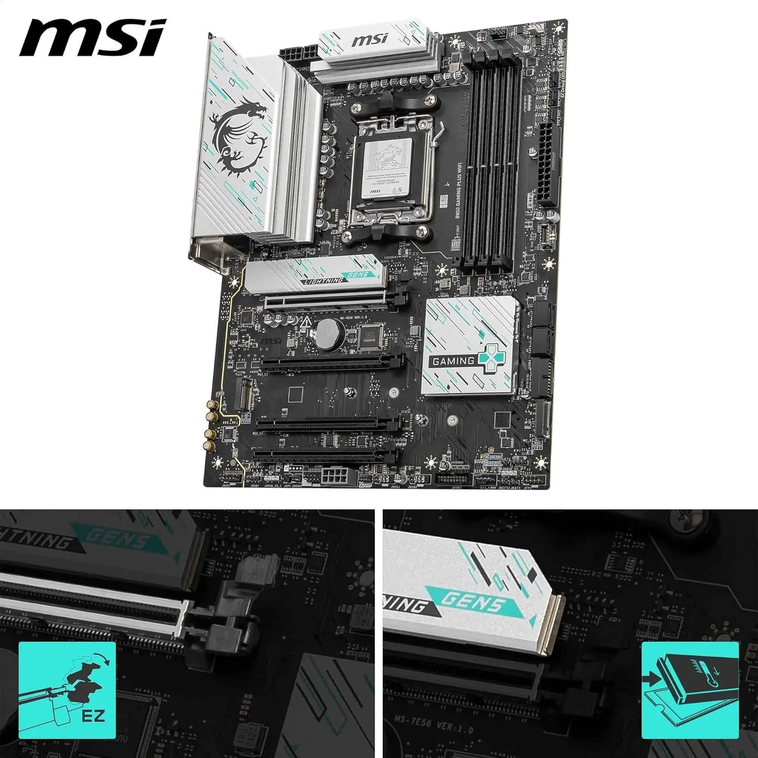 MSI B850 GAMING PLUS WIFI V1 ATX Motherboard, AM5, DDR5, PCIe 5.0, Wi-Fi 7 - Image 6