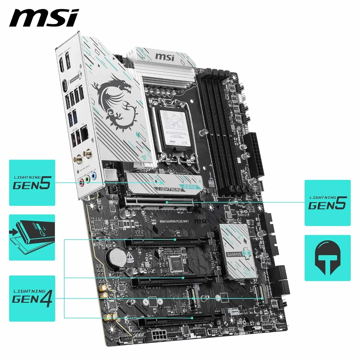 MSI B860 GAMING PLUS WIFI ATX Motherboard, LGA 1851, DDR5, PCIe 5.0, Wi-Fi 7 - Image 2