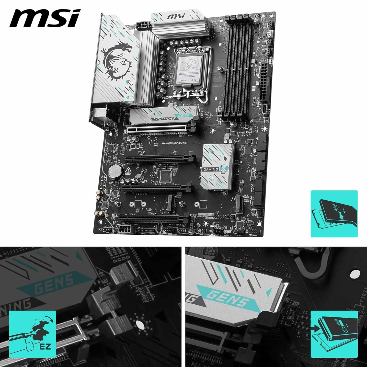 MSI B860 GAMING PLUS WIFI ATX Motherboard, LGA 1851, DDR5, PCIe 5.0, Wi-Fi 7 - Image 4
