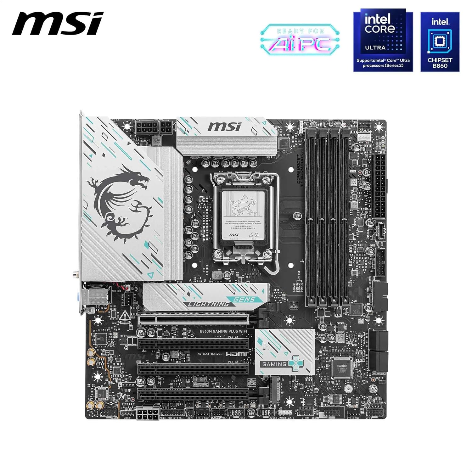MSI B860M GAMING PLUS WIFI mATX Motherboard, LGA 1851, DDR5, PCIe 5.0, Wi-Fi 7 - Image 2