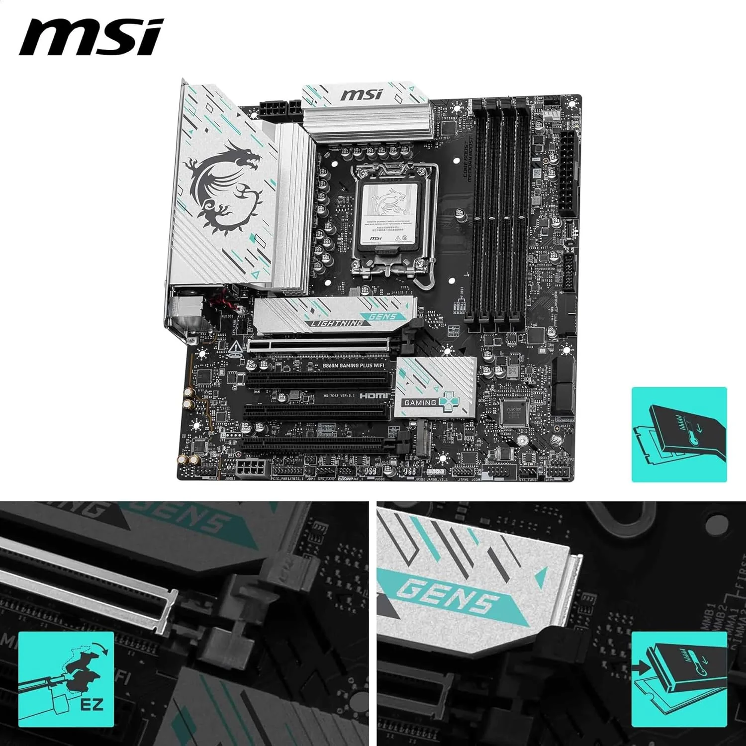 MSI B860M GAMING PLUS WIFI mATX Motherboard, LGA 1851, DDR5, PCIe 5.0, Wi-Fi 7 - Image 5