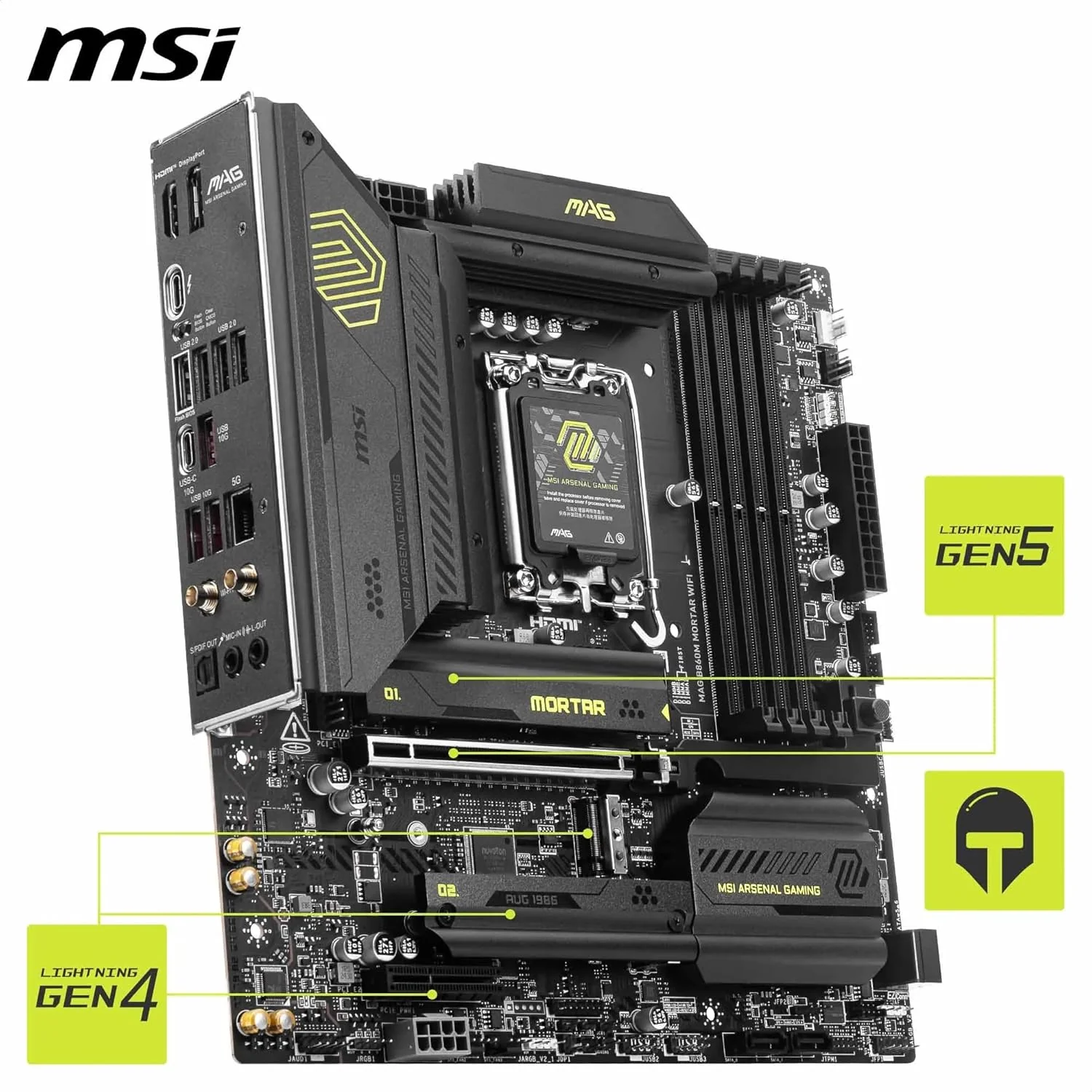 MSI MAG B860M MORTAR WIFI mATX Motherboard, LGA 1851, DDR5, PCIe 5.0, Wi-Fi 7 - Image 2