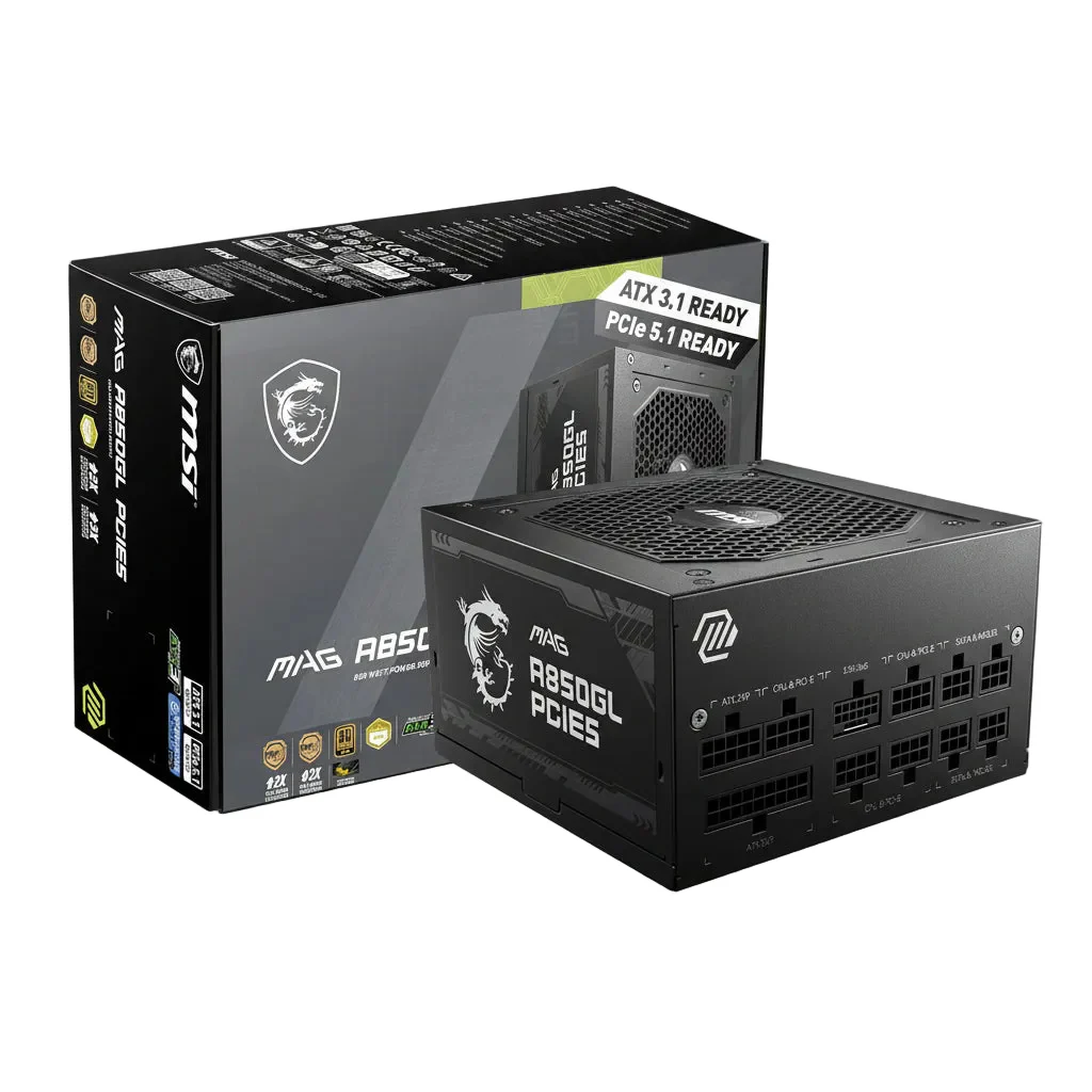 MSI MAG A850GL PCIE5 850W ATX 3.1 Power Supply, 80 Plus Gold, Fully Modular