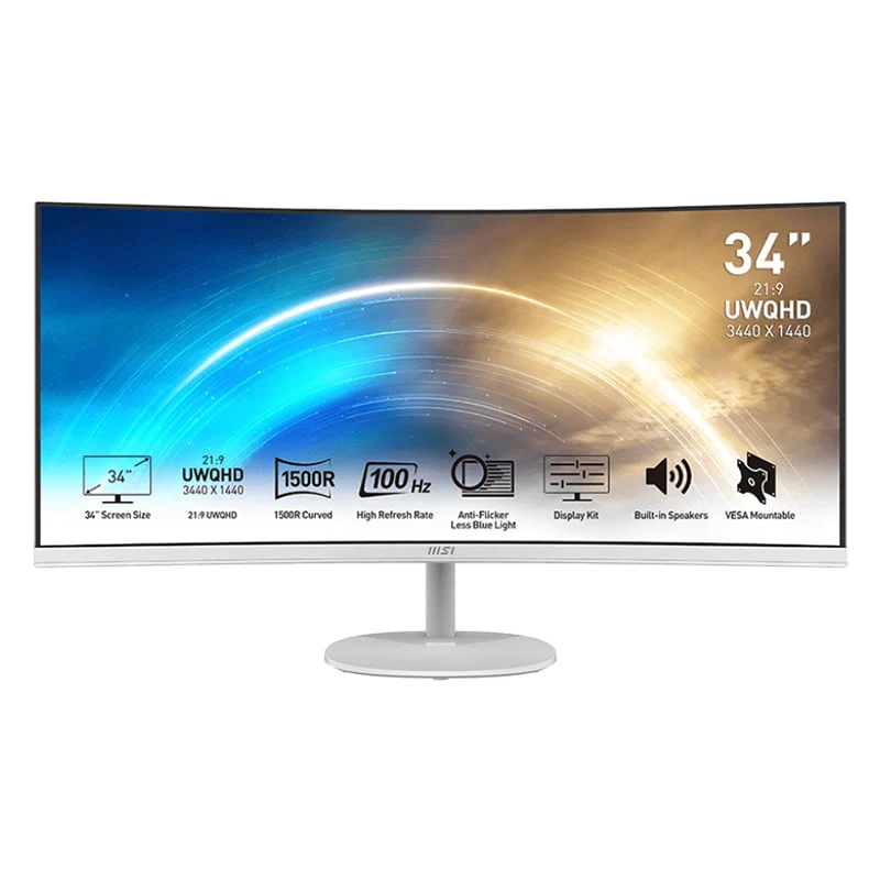 MSI PRO MP341CQ Professional Monitor 3440x1440 (UWQHD) VA 1ms 100Hz HDMI White - Image 5
